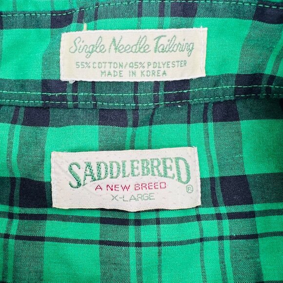 Saddlebred Green Plaid Button-Down Shirt X-Large Cotton/Polyester short sleeves - Picture 2 of 5